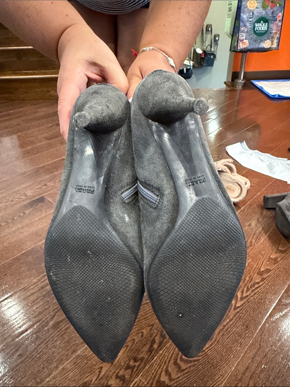 Prada Gray Suede Knee-High Pointed-Toe Stiletto Boots - Picture 5 of 5